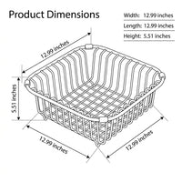 Square Drain Basket Kitchen Sink Drainer, 201 Stainless Steel Dish Drainage Rack and Bowl Strainer, In-Sink Multi-Functional Kitchen Storage Unit