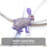 Easter Bunny Napkin Holder Rhinestone Embellished Gilded Hare Napkin Buckle Elegant Crafted Metal Easter Serviette Holder for Holiday Parties