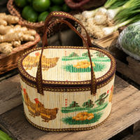 Woven bamboo basket with chicken pattern, 28x18x16 cm, for packaging and storage