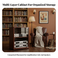 Wooden Amplifier Cabinet with Wheels Multi-layer Audio Component Stand Strong Load-bearing Media Storage Adjustable Shelves Suitable for Audiophiles Living Room