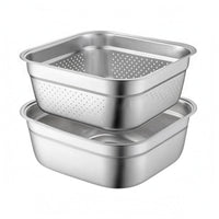 2 Pieces Nesting Basin Set Silver Finish Kitchen Supply Multifunctional