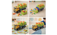 Inertia-Style Transport Truck with Play Food Alloy Toy Truck with Cargo Bed Authentic Vehicle Set Friction-Powered for Children, Toddlers, Playroom