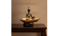 Figurine with Tray Black and Gold Catchall Tray Statue Resin Sculpture Unique for Entryway, Console Table
