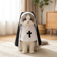 Nun Costume for Dogs and Cats, Novelty Pet Hooded Cloak with Cross Design, English Cloth Pet Cosplay and Photo Prop Outfit for All Genders