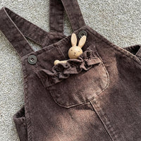 Baby Girl Corduroy Pinafore Dress Ruffled Hem Suspender Skirt Vintage Brown Dungarees for Toddler Easter Outfit Spring Party