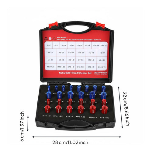 26 Pieces Nut and Bolt Checker Portable Case Fastener Thread Checker Compact Design SAE Metric Thread Gauge