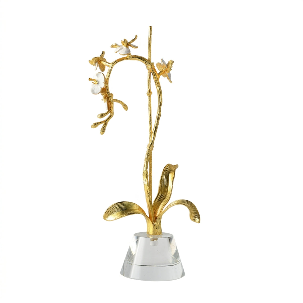 Floral Figurine Lustrous Flower Figurine with Crystal Base Decorative Decor for Console Table