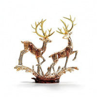Deer Statue Wave Based Base Amber Toned Deer Sculpture Decorative Desk Figurine for Office, Console Table