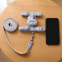 Small Dog Harness and Pet Walking Leash Set, Decorative Polyester H-Shape Pet Walking Harness, 1.2 Meter Non-Retractable Small Dog Leash Travel