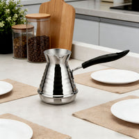 Stainless Steel Turkish Coffee Cup with Milk Frother and Latte Art Pitcher, Induction Compatible