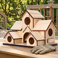 Wooden Birdhouse Nest Box with Multi-Level Complex Design, Solid Wood Freestanding Garden Birdhouse and Bird Nest Box for Outdoor Garden Use