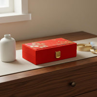 Red Velvet Gold Bar Box Secure Latch Closure Chinese Wedding Gift Box