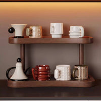 Double Layer Cup Stand Sturdy Double Layer Coffee Holder Wooden for Office, Desk
