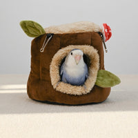 Tree Stump Pet House and Small Pet Shelter, Closed Design Cloth Pig Bed and Bird Nest, Winter Warm Guinea Pig, Parrot and Squirrel House