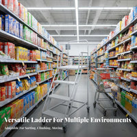 Rolling Step Ladder Non-Slip Steps Warehouse Stocking Ladder All-Steel Construction Mobile Surface Steps for Homeowners, Stockroom, Garage, Library