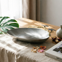 Tray with Branch Ornament Brushed Stainless Steel Tray Shallow Platter for Living Room