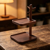 Wood Valet Tray with Key Hooks Walnut Entryway Organizer with Key Holder Grain Entryway Organizer Tray for Dresser