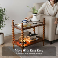 double-decker Wooden Trolley Movable End Table long-lasting Construction for Dining Area