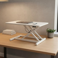 Two-tierTier Design Height Adjustable Desktop Workstation Spacious Work Surface Adjustable Sit-Stand Desk Riser Non-Slip Base Standing Desk Platform with Keyboard Tray Built-in Device Slot for Telecommuting Workers