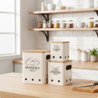 3 Pieces Square Canister Set Ventilated Wood Lid Canister Handle Cutouts Square Pantry Jar