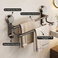 Bedroom Towel Bar and Hanging Rack for Washbasin, Space Aluminum Bathroom with No Drill Suction Cup Installation