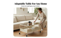2-Tier Glass Top Tea Table With casters Mobile Storage Space-Saving for Renters