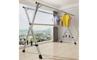 Stainless Steel Clothes Drying Rack Foldable Drying Rack with Shoe Hooks Telescopic Clothes Horse Expandable for Laundry Room, Balcony, Apartment