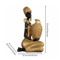 African Woman Figurine Hand Painted Seated Woman Figurine Handcrafted Table Statue