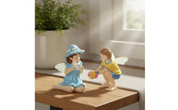 2 Pieces Boy and Female Fairy Figurines Hand Painted Miniature Whimsical Pair Statue Waterproof Figurine Set for Balcony, Desktop