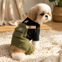 Dog Jumpsuit and Four Leg Dog Suit, Ribbed Polyester Overalls with Fasteners, Casual Crew Neck Dog Overalls for Small Medium Clothes