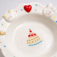 Cute Ceramic Dessert Plate, Bunny Cat Design