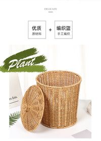 Rattan-Style Storage Basket with Lid, Large Laundry Hamper