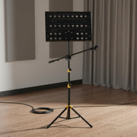 Foldable Folding Sheet Music Stand Audio Pickup Clip Floor Music Stand Easy to Stow Sturdy for Musicians, Practice Room, Stage, Home