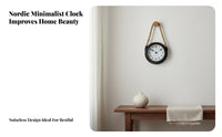 Silent Movement Round Metal Clock Retro Design Rope Hanging Wall Clock Battery Operated for Homeowners, Adults, Living Room, Bedroom, Office