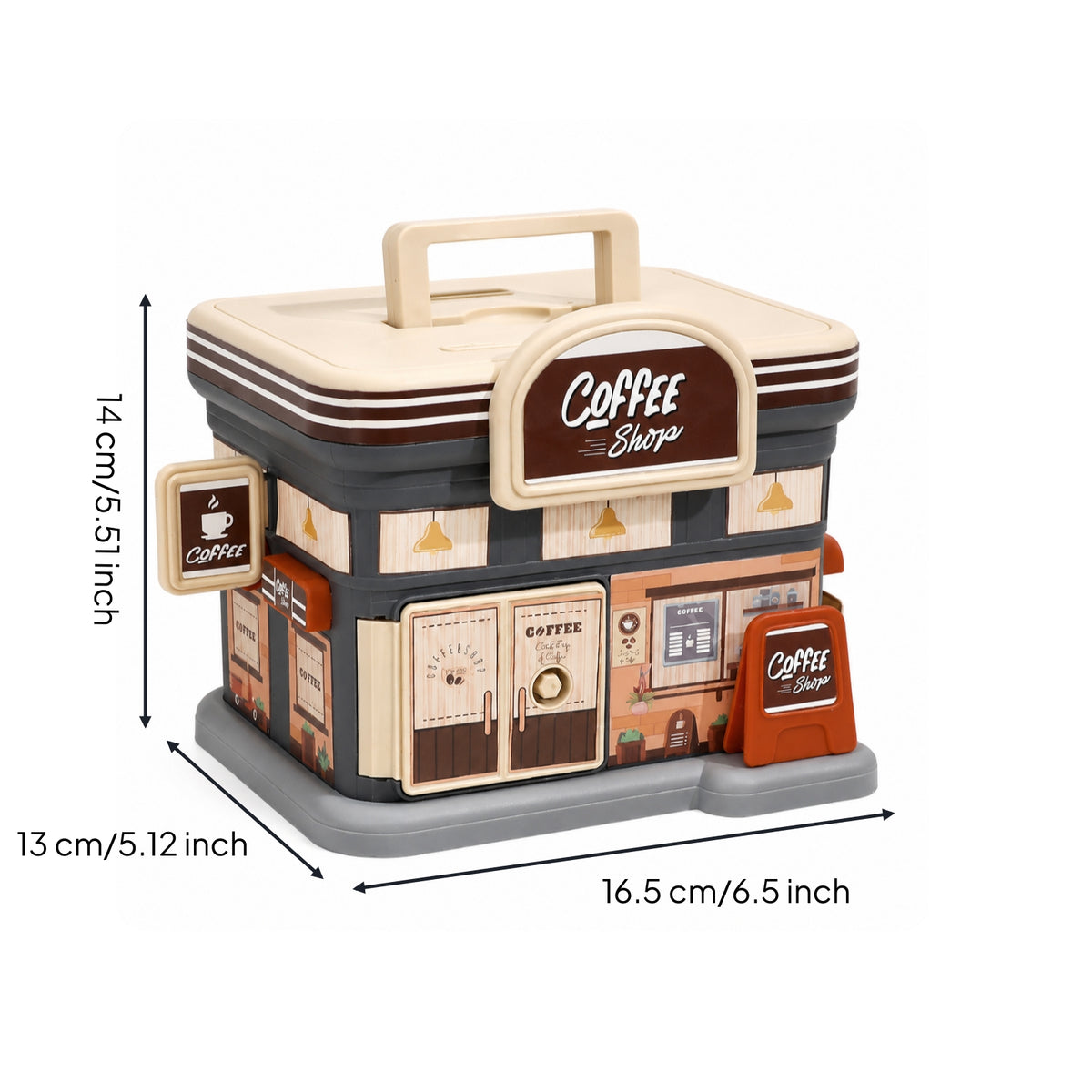 Miniature Coffee Shop Currency Box Tabletop Currency and Bill Currency Box Decorative Savings Bank with Handle Portable for Children, Children, Collectors, Desk, Study, Bedroom, Office