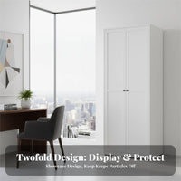 Modular Design Glass Door Showcase Anti-Rust Glass Door Cabinet Heavy-Duty Bookcase Adjustable Shelves for Book Lovers, Homeowners, Collectors, Study Room, Home Office, Bedroom, Retail Areas