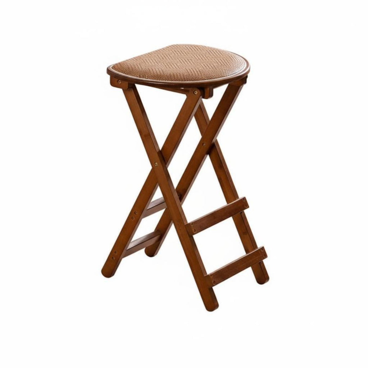Backless Cross-Frame Stool Foldable Design Rattan Top Folding Stool