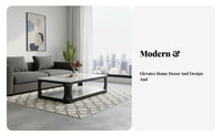 Tempered Glass Surface Double-Decker Rectangular Table Marble Pattern Modern Table 2-Tier Storage Household Furniture Sturdy Frame for Homeowners, Apartment Dwellers, Interior Decorators, Living Room, Home, Lounge Area