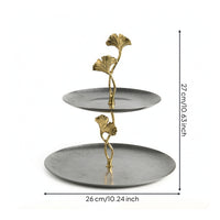 Two-Tier Tray Stand Stainless Steel Serving Stand,with Ginkgo Leaf Elegant Platter for Hosts