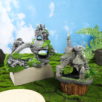 鱼缸造景欧式复古城堡遗迹摆件水族装饰青苔植绒廊桥古堡树脂摆饰