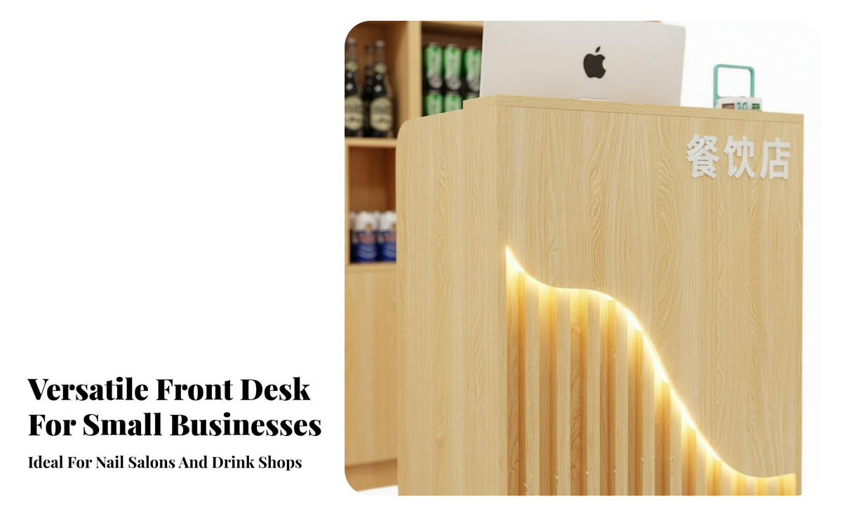 Space-Saving Small Currency Ier Desk with Drawer Sturdy Construction Modern Reception Desk Rounded Corners Modern Reception Stand Easy to Assemble for Shop Owners, Salon Team, Receptionists, Restaurant, Retail Shop, Lobby, Office