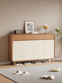 Wood Grain Entryway Shoe Cabinet with Adjustable Shelves