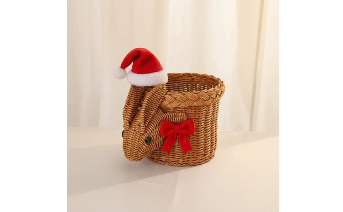 Handcrafted Basket with Hare Detail | Cute, Woven Basket with Bunny, for Holiday Display