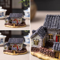 Miniature House with Yard Compact Figurines Resin for Dioramas, Hobbyists