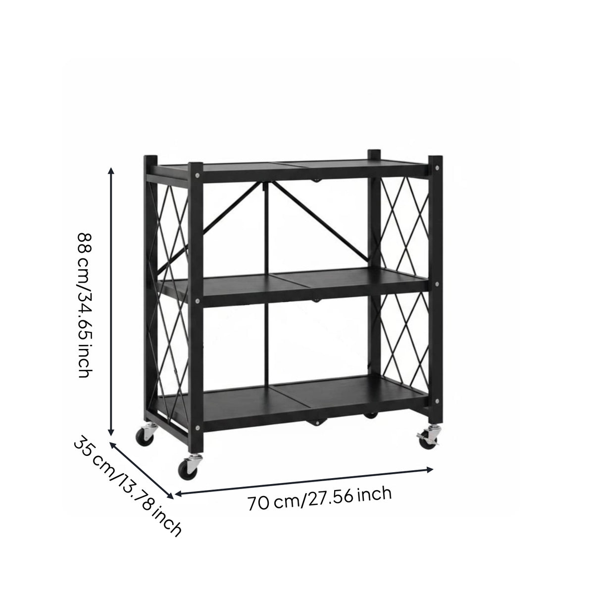Three-Tier Storage Rack No-Installation Foldable Storage Rack Swivel Casters Foldable Metal Shelf