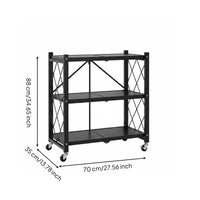 Three-Tier Storage Rack No-Installation Foldable Storage Rack Swivel Casters Foldable Metal Shelf