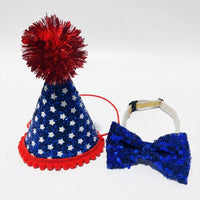 Dog Birthday Costume Hat & Bib Set, Red White Blue, Pet Birthday Outfit for Small & Medium Dogs
