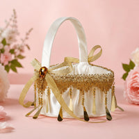 2 Pieces Flower Girl Basket Ribbon Bow Event Accessory Decorative for Bride