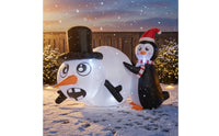 Outdoor Inflatable Snowman with Penguin Self-Inflating Inflatable Snowman Colorful Christmas Decoration Bright for Garden