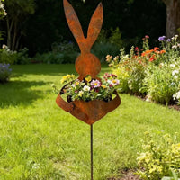 Rusted Rabbit Outline Rustic Farmhouse Aesthetic Easter Rabbit Garden Stake